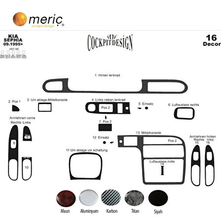 Meriç® Kia Sephia Ön Torpido Kaplama 16 Parça 1995-2006