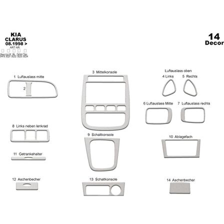 Meriç® Kia Clarus Ön Torpido Kaplama 14 Parça 1998-2006
