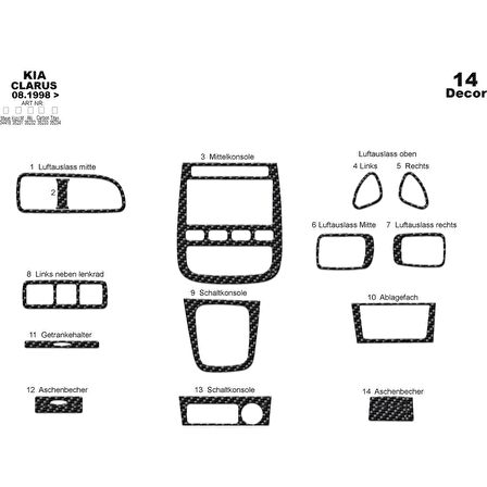 Meriç® Kia Clarus Ön Torpido Kaplama 14 Parça 1998-2006