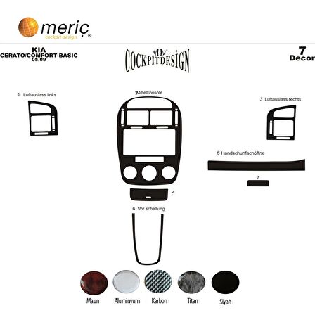 Meriç® Kia Cerato Sedan Ön Torpido Kaplama 7 Parça 2007-›