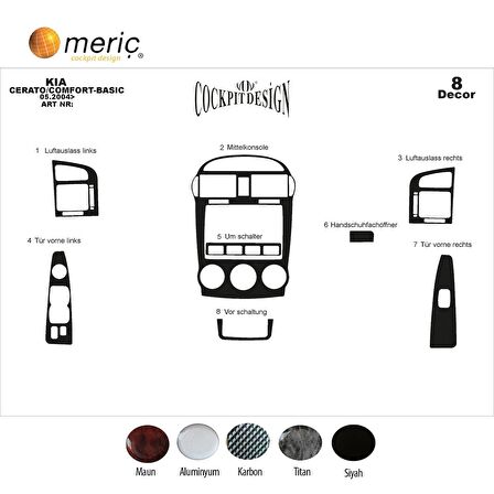 Meriç® Kia Cerato LX Sedan Ön Torpido Kaplama 8 Parça 2004-2007