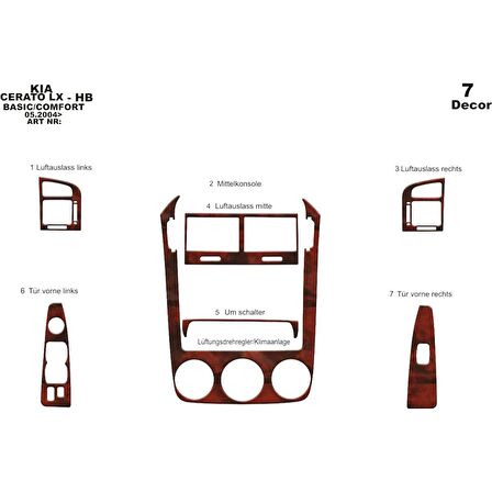 Meriç® Kia Cerato LX HB Ön Torpido Kaplama 7 Parça 2004-2007