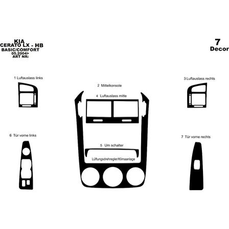 Meriç® Kia Cerato LX HB Ön Torpido Kaplama 7 Parça 2004-2007