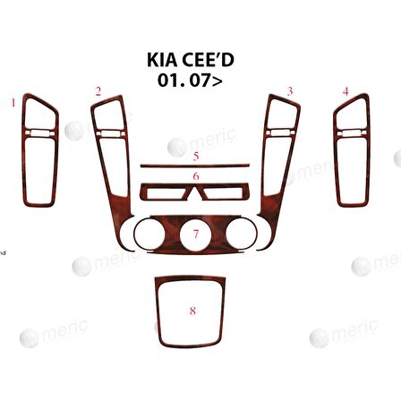 Meriç® Kia Ceed Ön Torpido Kaplama 8 Parça 2007-›