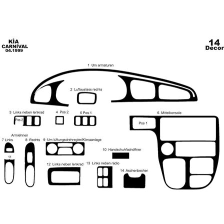 Meriç® Kia Carnival Ön Torpido Kaplama 14 Parça 1999-2006