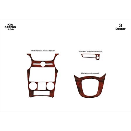 Meriç® Kia Carens Ön Torpido Kaplama 3 Parça 2006-2012