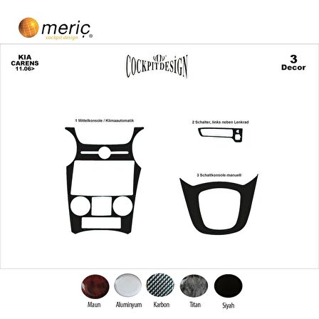 Meriç® Kia Carens Ön Torpido Kaplama 3 Parça 2006-2012