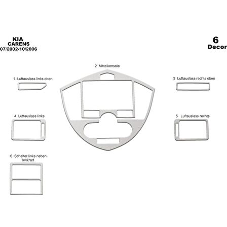 Meriç® Kia Carens Ön Torpido Kaplama 6 Parça 2002-2006