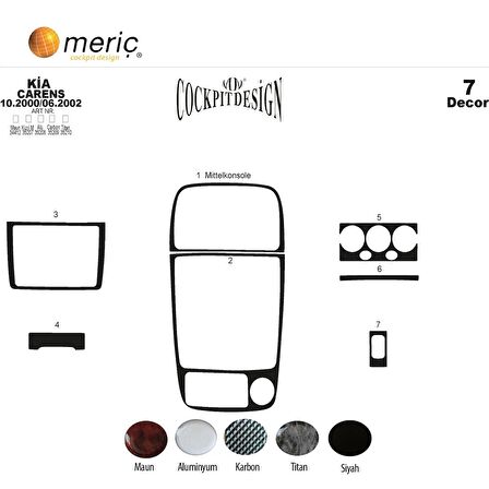 Meriç® Kia Carens Ön Torpido Kaplama 7 Parça 2000-2002