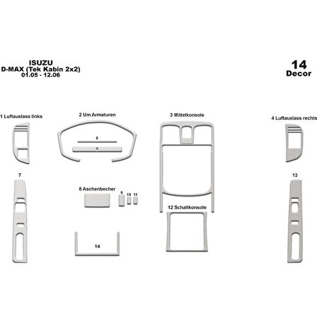 Meriç® Isuzu D Max Tek Kabin 2x2 Maun Kaplama 14 Parça 2005-2006