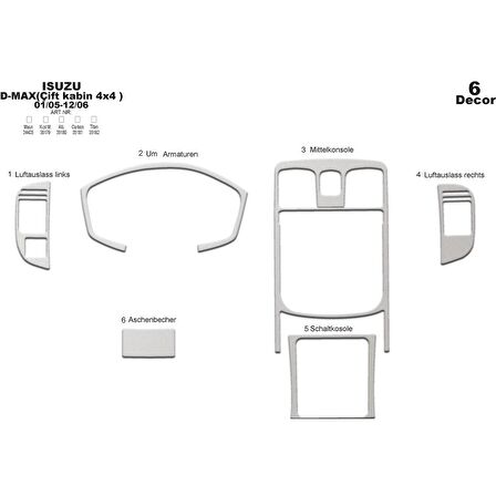 Meriç® Isuzu D Max Çift Kabin 4x4 Maun Kaplama 6 Parça 2005-2006