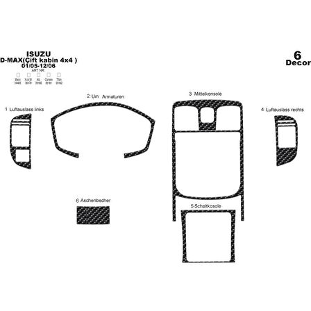 Meriç® Isuzu D Max Çift Kabin 4x4 Maun Kaplama 6 Parça 2005-2006