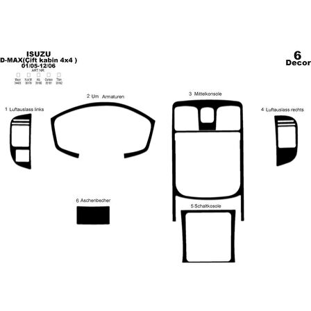 Meriç® Isuzu D Max Çift Kabin 4x4 Maun Kaplama 6 Parça 2005-2006
