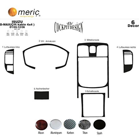 Meriç® Isuzu D Max Çift Kabin 4x4 Maun Kaplama 6 Parça 2005-2006