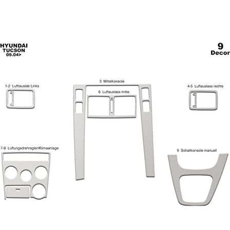 Meriç® Hyundai Tucson Ön Torpido Kaplama 9 Parça 2004-2010