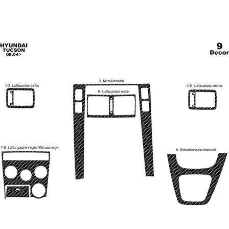Meriç® Hyundai Tucson Ön Torpido Kaplama 9 Parça 2004-2010