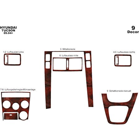 Meriç® Hyundai Tucson Ön Torpido Kaplama 9 Parça 2004-2010