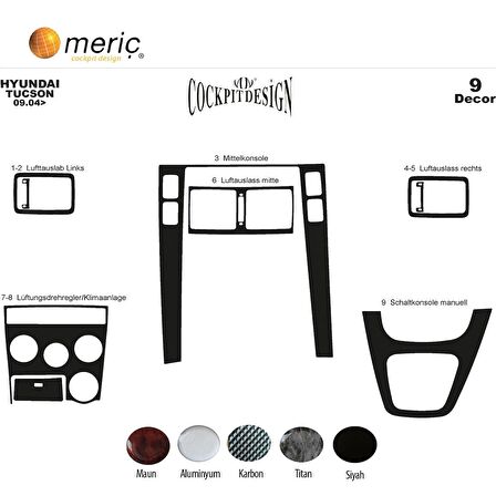 Meriç® Hyundai Tucson Ön Torpido Kaplama 9 Parça 2004-2010