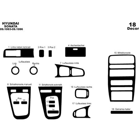 Meriç® Hyundai Sonata Ön Torpido Kaplama 18 Parça 1993-1996