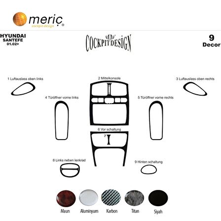 Meriç® Hyundai Santa Fe Ön Torpido Kaplama 9 Parça 2002-2006