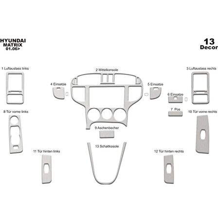 Meriç® Hyundai Matrix Ön Torpido Kaplama 13 Parça 2006-2012
