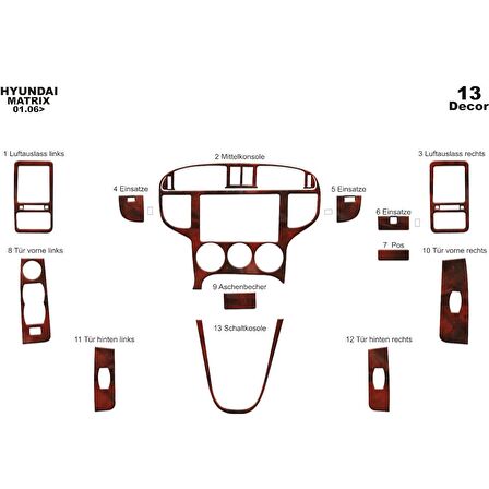 Meriç® Hyundai Matrix Ön Torpido Kaplama 13 Parça 2006-2012