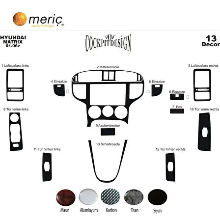 Meriç® Hyundai Matrix Ön Torpido Kaplama 13 Parça 2006-2012