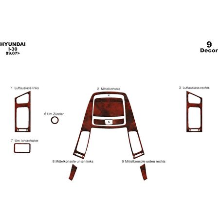 Meriç® Hyundai i30 Ön Torpido Kaplama 9 Parça 2007-2012