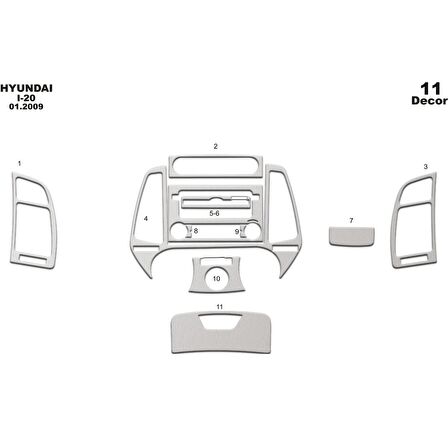 Meriç® Hyundai i20 Ön Torpido Kaplama 11 Parça 2009-2012