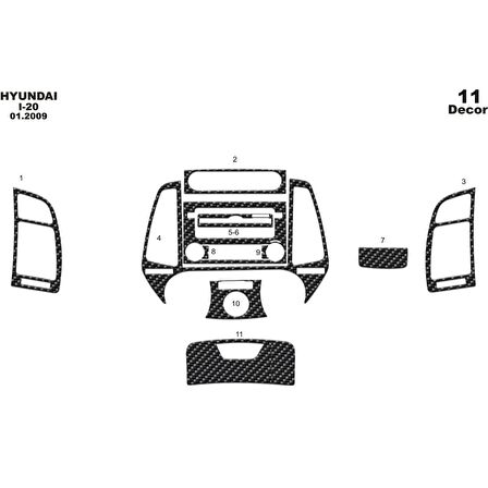 Meriç® Hyundai i20 Ön Torpido Kaplama 11 Parça 2009-2012