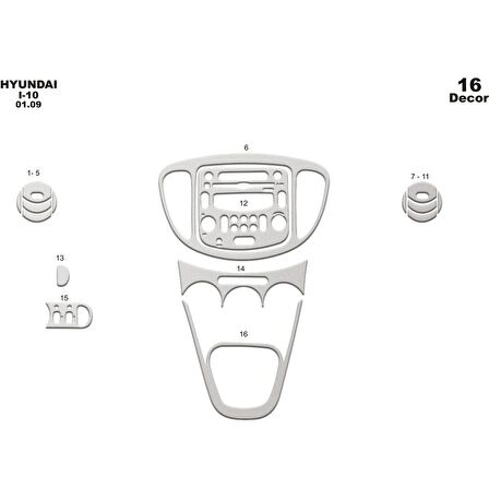 Meriç® Hyundai i10 Ön Torpido Kaplama 16 Parça 2008-2012