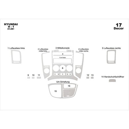 Meriç® Hyundai H1 Ön Torpido Kaplama 17 Parça 2008-›