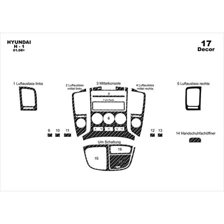 Meriç® Hyundai H1 Ön Torpido Kaplama 17 Parça 2008-›