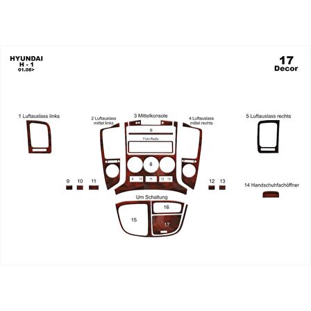 Meriç® Hyundai H1 Ön Torpido Kaplama 17 Parça 2008-›