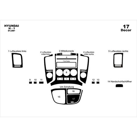 Meriç® Hyundai H1 Ön Torpido Kaplama 17 Parça 2008-›