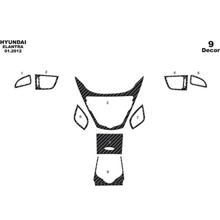 Meriç® Hyundai Elantra Ön Torpido Kaplama 9 Parça 2012-2016