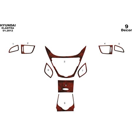 Meriç® Hyundai Elantra Ön Torpido Kaplama 9 Parça 2012-2016