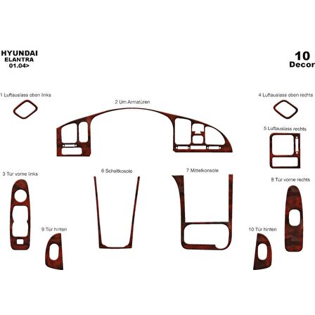 Meriç® Hyundai Elantra Ön Torpido Kaplama 10 Parça 2004-2007