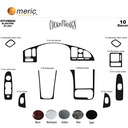 Meriç® Hyundai Elantra Ön Torpido Kaplama 10 Parça 2004-2007