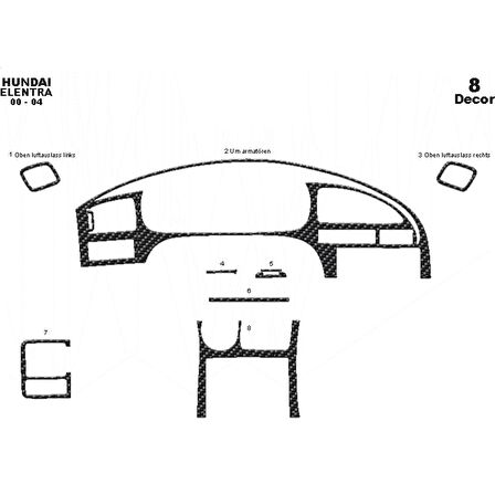 Meriç® Hyundai Elantra Ön Torpido Kaplama 8 Parça 2000-2004