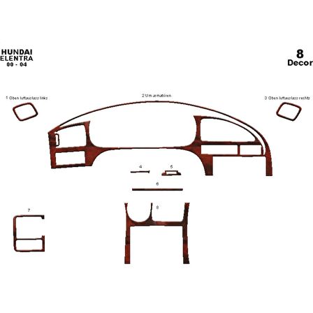 Meriç® Hyundai Elantra Ön Torpido Kaplama 8 Parça 2000-2004