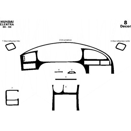 Meriç® Hyundai Elantra Ön Torpido Kaplama 8 Parça 2000-2004