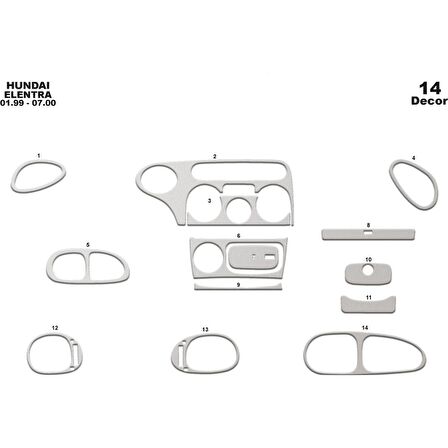 Meriç® Hyundai Elantra Ön Torpido Kaplama 14 Parça 1999-2000