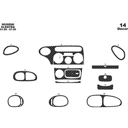 Meriç® Hyundai Elantra Ön Torpido Kaplama 14 Parça 1999-2000