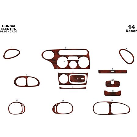 Meriç® Hyundai Elantra Ön Torpido Kaplama 14 Parça 1999-2000
