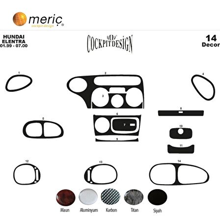 Meriç® Hyundai Elantra Ön Torpido Kaplama 14 Parça 1999-2000