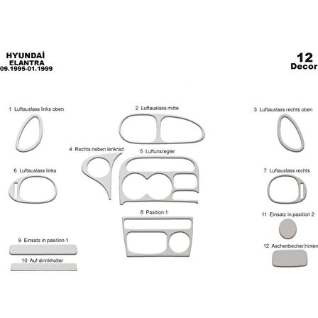 Meriç® Hyundai Elantra Ön Torpido Kaplama 12 Parça 1995-1998