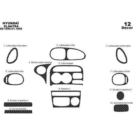 Meriç® Hyundai Elantra Ön Torpido Kaplama 12 Parça 1995-1998