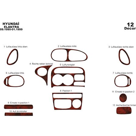 Meriç® Hyundai Elantra Ön Torpido Kaplama 12 Parça 1995-1998