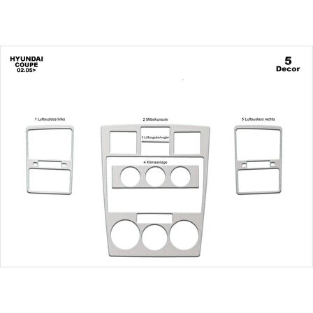 Meriç® Hyundai Coupe Ön Torpido Kaplama 5 Parça 2005-2008